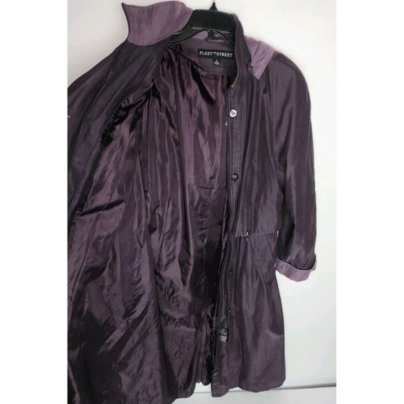 VTG Fleet Street Trench Coat Dk Purple Removable Hood Adjustable Waist Womens 12 - Picture 11 of 11